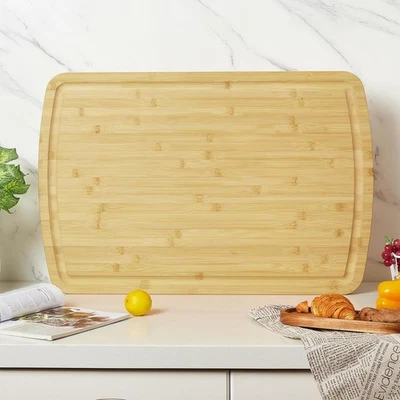 Tábua de corte de bambu extra grande 30" x 20", bloco de açougueiro curvo reversível - Imagem 1 de 4