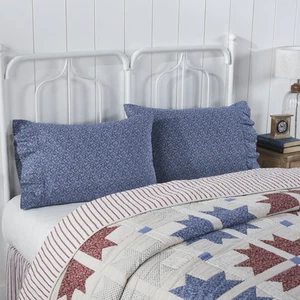 Farmhouse Standard Pillow Case Set of 2 Blue Ruffling / Bedroom Decor VHC Brands - Picture 1 of 4