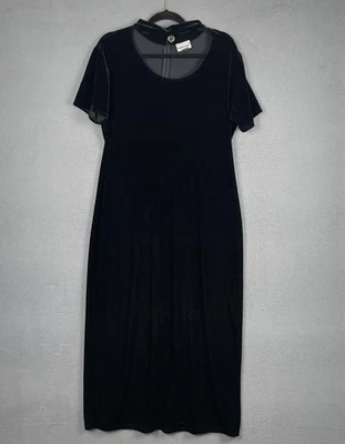 Fashion Bug Dress Womens 16 Black Velvet Midi Short Sleeve Heart Charm Party - Image 1 of 4