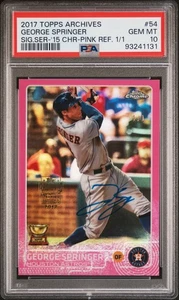 2017 Topps Archives GEORGE SPRINGER Signed Chrome Pink Ref. PSA 10 Slabbed 1/1 - Picture 1 of 2
