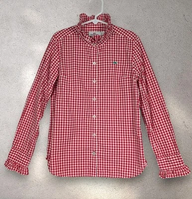 Girls Sz 8 Vineyard Vines Button Up Shirt Red Gingham High Neck Ruffle Collar - Image 1 of 4