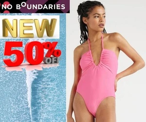 No Boundaries Juniors’ XL 15-17 Ruched V-Neck One-Piece Swimsuit color Hot Pink - Picture 1 of 24
