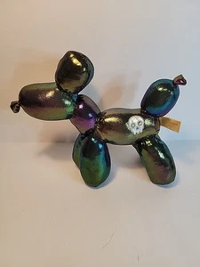 Iridescent Balloon Dog Plush Stuffed Animal  Purple Green Gold Stitched Skull - Picture 1 of 8