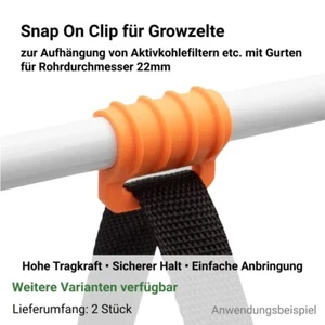 2x Snap On Halter für Growzelte zur Aufhängung Filtern etc. mit Gurten, ⌀ 22mm - Bild 1 von 3