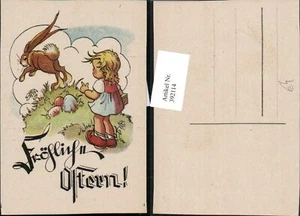392114,Künstler AK Ostern Mädchen Osterhase Hase Ostereier Eier - Picture 1 of 1