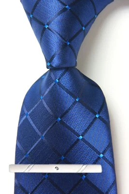 Nueva corbata clásica a cuadros azul tejida jacquard 100 % seda para hombre Foto 1 de 4