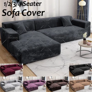 VELVET Elastic STRETCH SOFA COVERS Slipcover Protector Settee 1/2/3/4 Seater - Picture 1 of 49