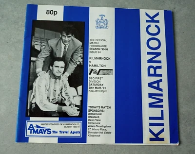 Kilmarnock v Hamilton Scottish Football Programme 1991 March - Image 1 of 3