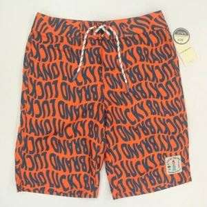 Lucky Brand Trunks Boy's 18 10" Inseam Swimsuit Swimwear Tigerlily Orange Blue - Picture 1 of 7