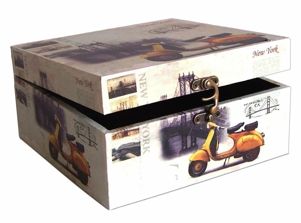 501 Massivholz Box mit Leinenoptik Schatzkiste Holzkiste Holzbox ca 21x21x11 cm - Bild 1 von 4