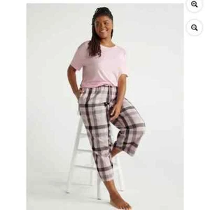 -JOYSPUN COTTON PAJAMA LONG PLAID PANTS ONLY PINK GRAY POCKETS 2X 18W-20W - Bild 1 von 8