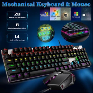 Gaming Keyboard Mouse Combo Mechanical feel LED Backlit Rainbow Computer Desktop - Picture 1 of 25