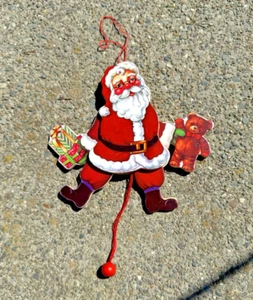 Vintage 1970s Wooden Santa Pull Toy Ornament. 6” Tall - Picture 1 of 8
