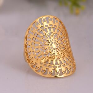 Yellow Gold Plated Mandala Ring Statement Filigree Rings Fashion Jewelry