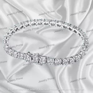 12Ct Round Cut 4MM Moissanite Women's Tennis Bracelet 14K White Gold Plated 7" - Picture 1 of 5