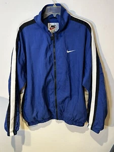 Vintage 90s Nike Big Swoosh Black Blue White Nylon Jacket Mens Size XL - Picture 1 of 10