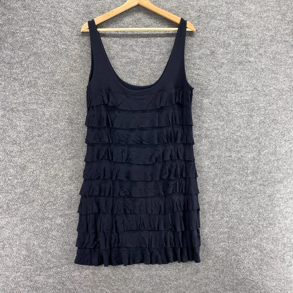 New Dressbarn Dress Women XL Black Shift Short Ruffle Sleeveless Rayon Casual - Image 1 of 4