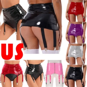Damen Leder Minirock mit Strumpfband Metall Clips Gürtel Bodycon Party Clubwear - Bild 1 von 71