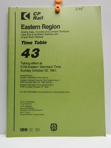 Vintage - CP Rail - Employee Time Table # 43 - Eastern Region - 1981 - Picture 1 of 6