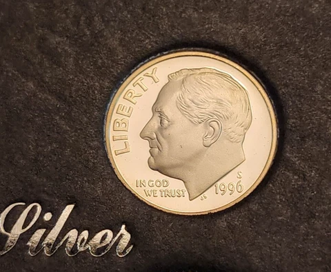1996 S Silver Proof Roosevelt Dime - From Proof Set - Free Shipping Cover