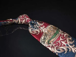 Tabasco Sauce 100% Silk Tie Burgundy Navy Logo Motif Mens Necktie Wide USA - Bild 1 von 5