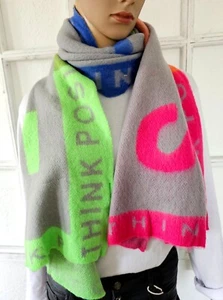 XXL Winterschal Halstuch 80 %Viskose 20 % Wolle Schriftzug SMILE Grau/Bunt - Bild 1 von 3