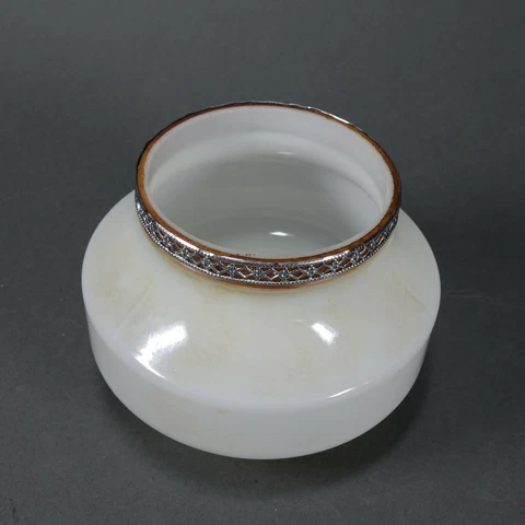 Vintage Lamp Light Shade White Milk Grass with Silver Metal Band 1 7/8" fitter Cover