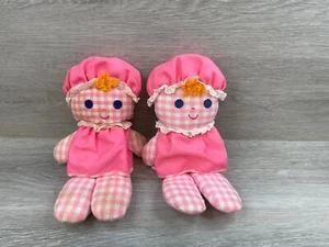 Lot of 2 - Vintage 1975 Fisher Price Lolly Dolly Pink Gingham Rattle Doll - 14" - Picture 1 of 6