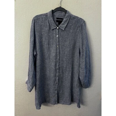 Tahari linen blue button up blouse size 1X - Image 1 of 4