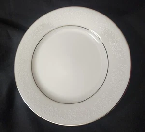 2 Noritake TAHOE 8 3/8" Salad Plates White Lace Floral on White Platinum Trim - Picture 1 of 6