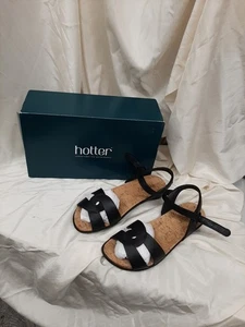 Hotter Island Black Leather Sandals UK 6 EU 39 New in Box - Picture 1 of 3
