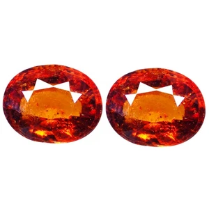 3.83 Cts (2 Pcs) MATCHING PAIR HILARIOUS (8 x 6 mm) ORANGY RED HESSIONITE GARNET - Picture 1 of 7