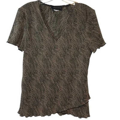 Blusa Top Connected Apparel Manga Corta En Capas Volantes Dobladillo Beige Negro Talla Lg Foto 1 de 4