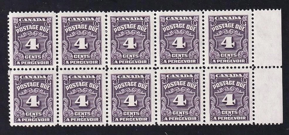 Canada 1935 Postage Due 4¢, MNH pane of 10 sc#J17 - Image 1 of 1