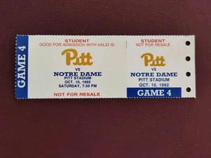 UNIVERSIDAD de PITTSBURGH vs. NOTRE DAME Fútbol 🏈 Boleto sin usar, 10 de octubre de 1992 - Imagen 1 de 2
