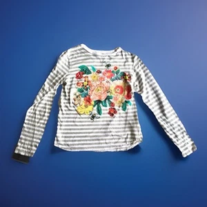 SZ 12 Stella McCartney Kids Girls Floral Stripe L/S Top T Shirt Designer Cotton - Picture 1 of 7