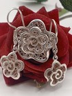Parure set anello orecchini argento 925 filigrana fiori Suarti Bali indiano