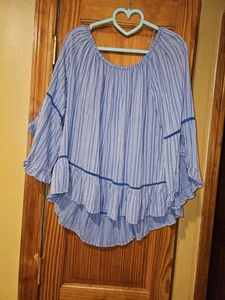 Blusa a rayas azules y blancas Fever para mujer talla grande - Imagen 1 de 5