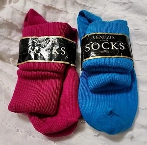 Venezia Vitale Pantalón Calcetines Acanalados Puño Cruzado Tobillo 2 Pares Rosa + Azul LEER - Imagen 1 de 10