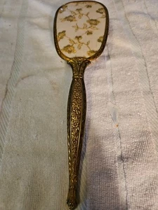 Spazzola per capelli vintage vanità comò tono oro paletta setole floreale - Foto 1 di 9