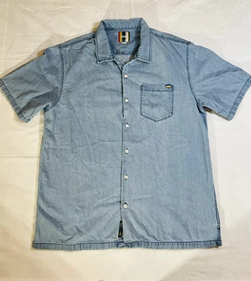 Camisa Vans Para Hombre 2XL Azul Claro Denim Manga Corta Abotonada Orgullo Bordada Foto 1 de 4