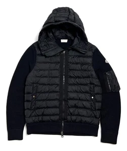 Auth Men's MONCLER Tricot Cardigan Down Puffer Logo Hooded Jacket - XL - Picture 1 of 22