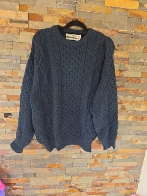 Aran Crafts Blue Green Wool Fisherman Pullover Sweater Unisex Size LARGE - EUC! - Image 1 of 4
