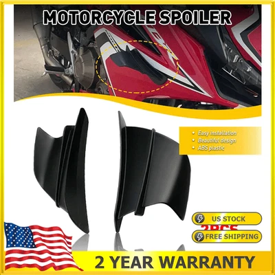 2 peças universal preto motocicleta lateral ar winglets defletor asa kit spoiler novo - Imagem 1 de 4