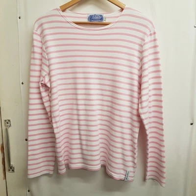 Women's BRETON SHIRT CO. Pink and White 100%COTTON Top UK L - CG A23 - Image 1 of 4