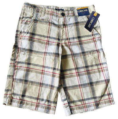 Pantalones Cortos Cherokee Niño Gris/Rosa/Beige Cuadros 100% Algodón Entrepierna 12” (Talla 16) Nuevos con Etiquetas Foto 1 de 4