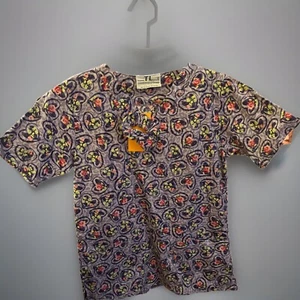 Valentine Purple Hearts Pullover Top Short Sleeve Nursing Uniform Scrub Pockets - Picture 1 of 11