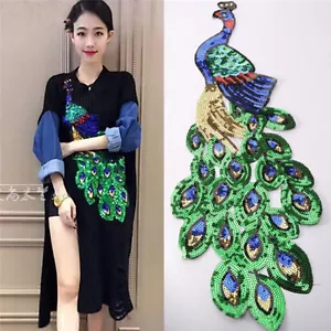 Women Sequin Peacock Embroidery Applique Patch Sew On Clothes Accessor=vm - Picture 1 of 8
