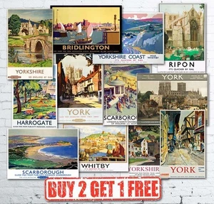 Vintage British Yorkshire Travel Railways LNER GWR LMS Train Posters A5/A4/A3 - Picture 1 of 34