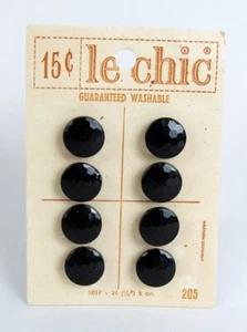 Vintage Le Chic Germany 8 Round Black Faceted Honeycomb Buttons - Mint on Card - Picture 1 of 3